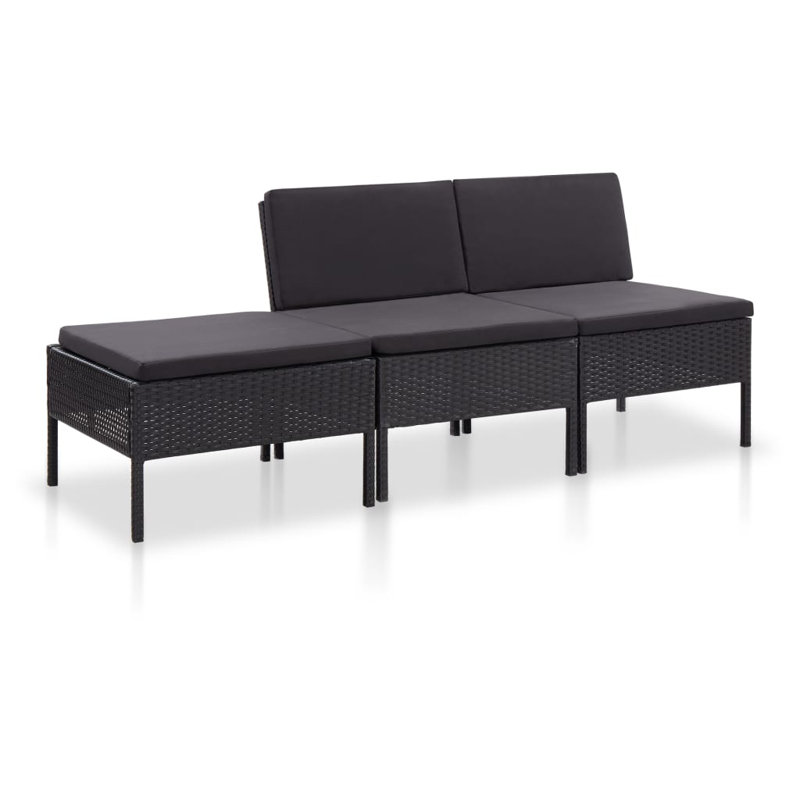 3 Piece Sofa Seating Group with Cushions, Black, Black