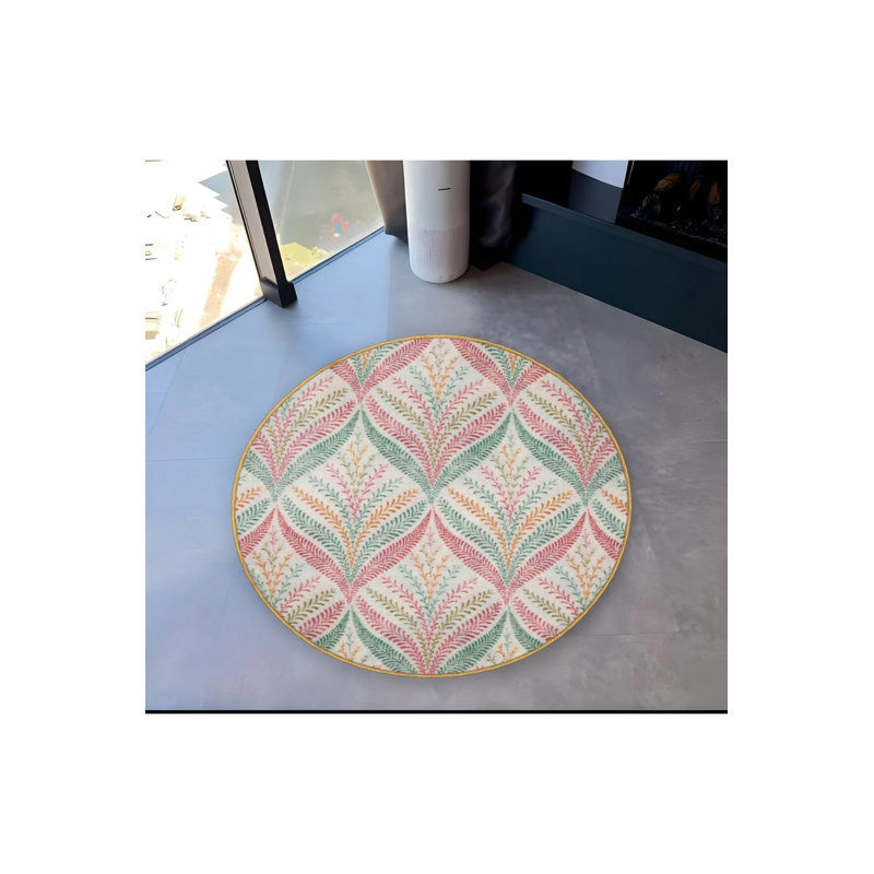 Light Tone Colored Floral Patterned Round Woven Base Modern Decorative Carpet, Round 4'