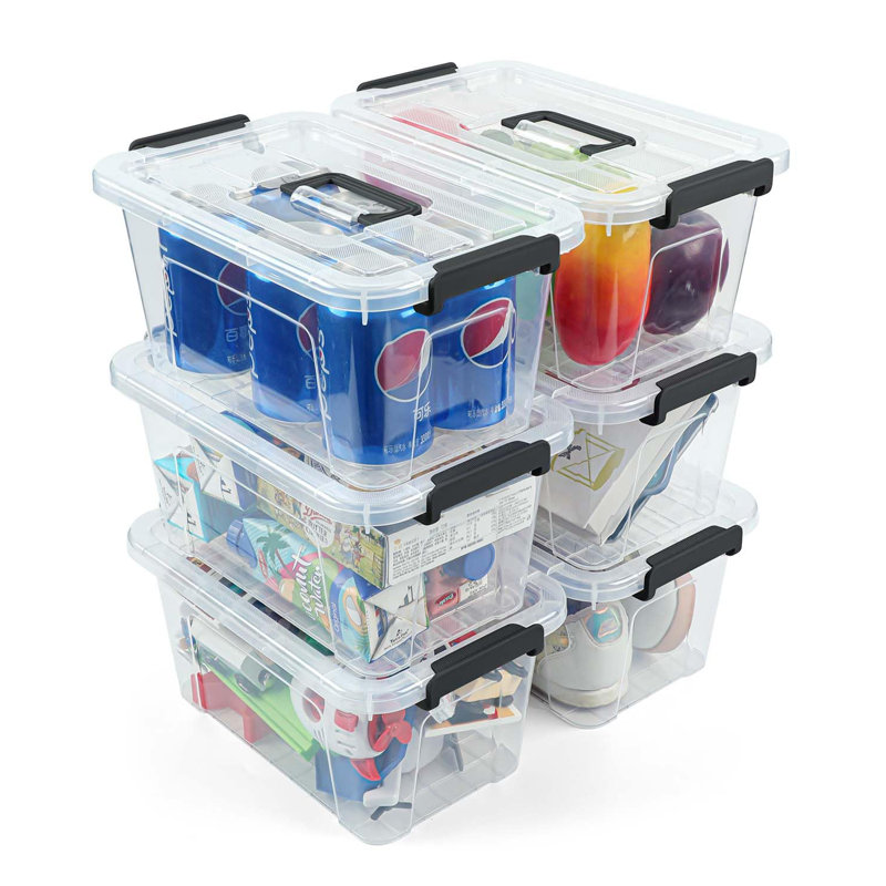 Plastic Storage Bins With Lids 6 Pack Storage Organizer, 7 Quart Stackable Storage Bins With Buckle-Up Latches And Handle Storage Totes Easy For Home Office Pantry Organization, Clear Lids