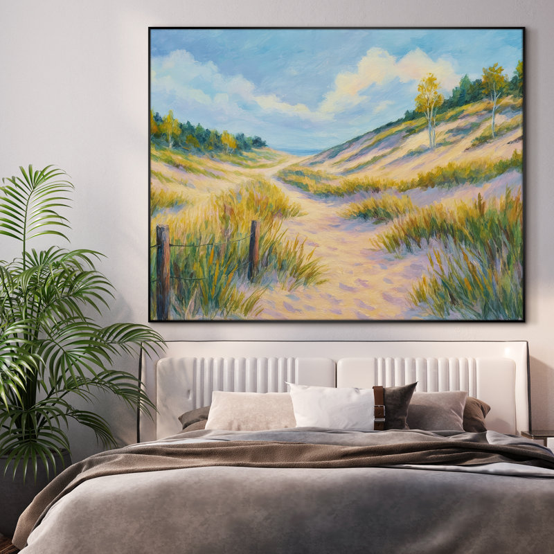 Très grande reproduction d'art sur toile - Tranquil Dune Path Peaceful Beach Grass, décoration d'art pour le salon ou la chambre à coucher - «Assemblage requis du cadre (cadre non fini)»