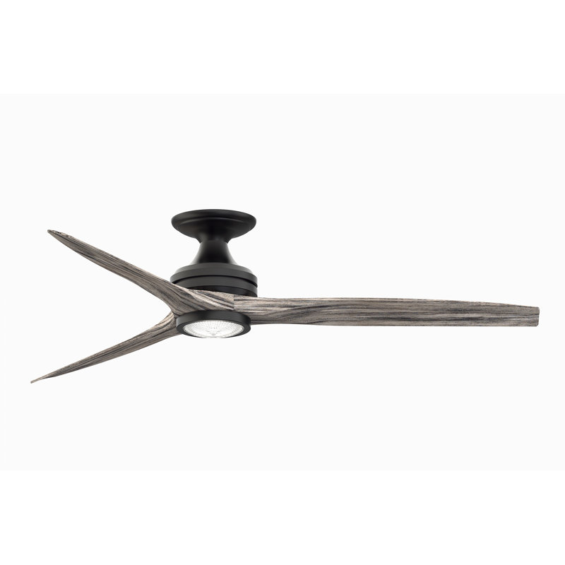 Spitfire 60 inch Flush Indoor/Outdoor Ceiling Fan with LED Light Kit - Black with Weathered Wood Blades, Black