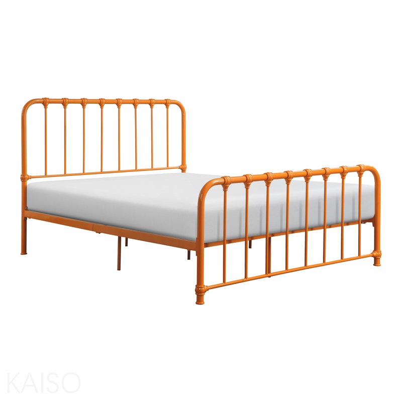 Lit plateforme en métal à finition orange grand lit 1pc, lit dans une boîte, Grand lit, Orange