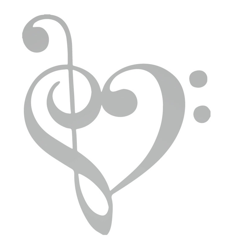Décalcomanie murale coeur musical, Argent, H 24 po x l 20 po x P 0,01 po