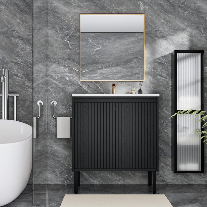 Meuble-lavabo de salle de bain sans lavabo, 30", Noir