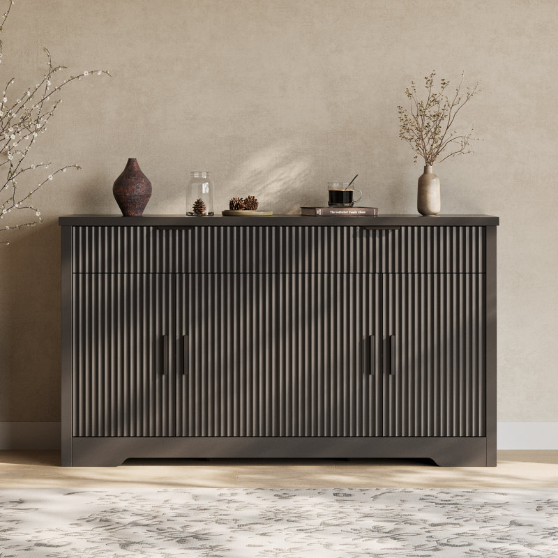 Buffet l 59 po avec 4 portes et 2 tiroirs, table buffet avec tablette réglable pour le salon, la cuisine et le vestibule