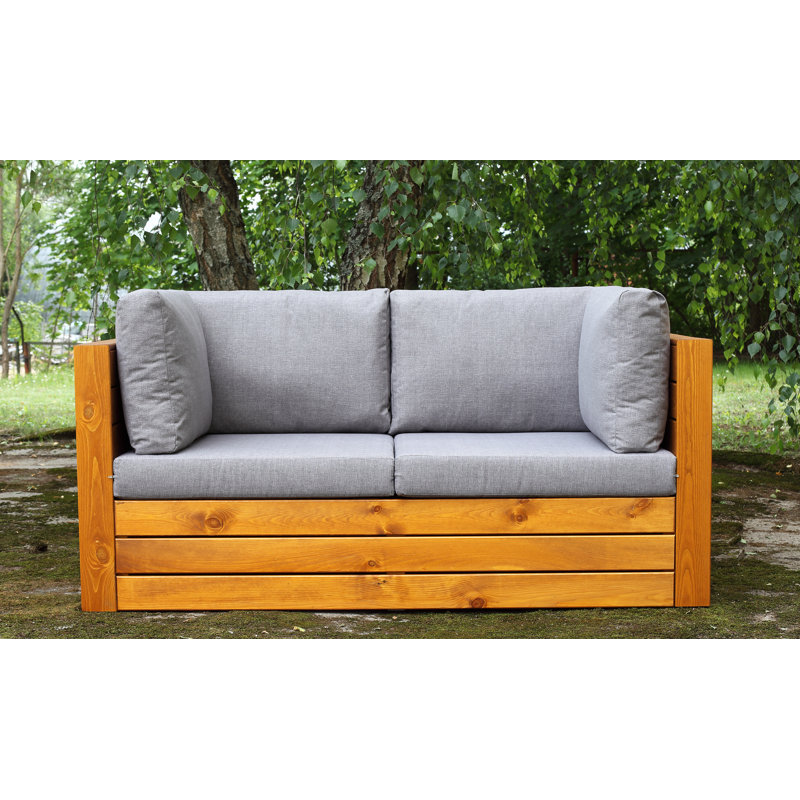 Kolya 158 cm W Pine Solid Wood Patio Sofa with Cushions