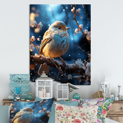 «Blue Bird In Winter Serenity I», art mural oiseau en métal