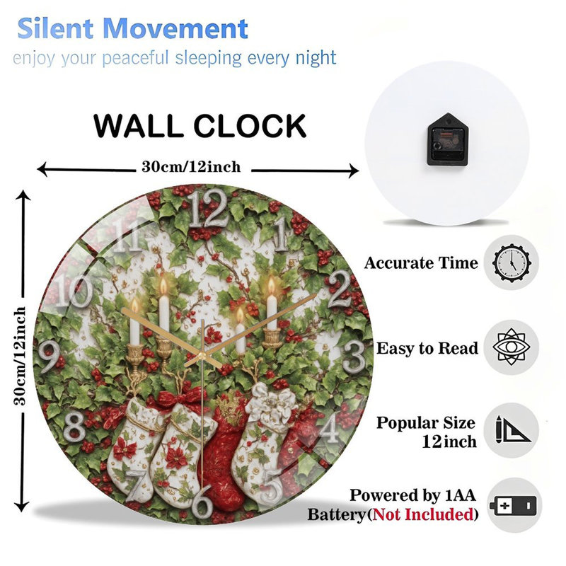 Horloge murale de Noël-Bougies-Bas-Art moderne