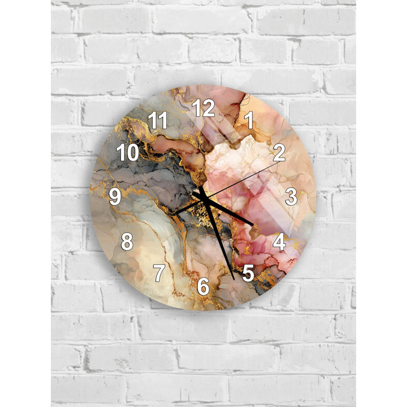 Horloge murale abstraite en verre trempé, art moderne, pendaison de crémaillère, horloge or rose et rose, décoration intérieure unique, idée cadeau