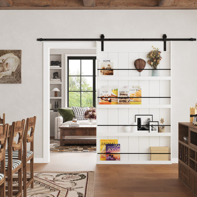 84"H x 42"W Solid Wood and Finish Surface Bookshelf Style Barn Door with Mounting Hardware Kit