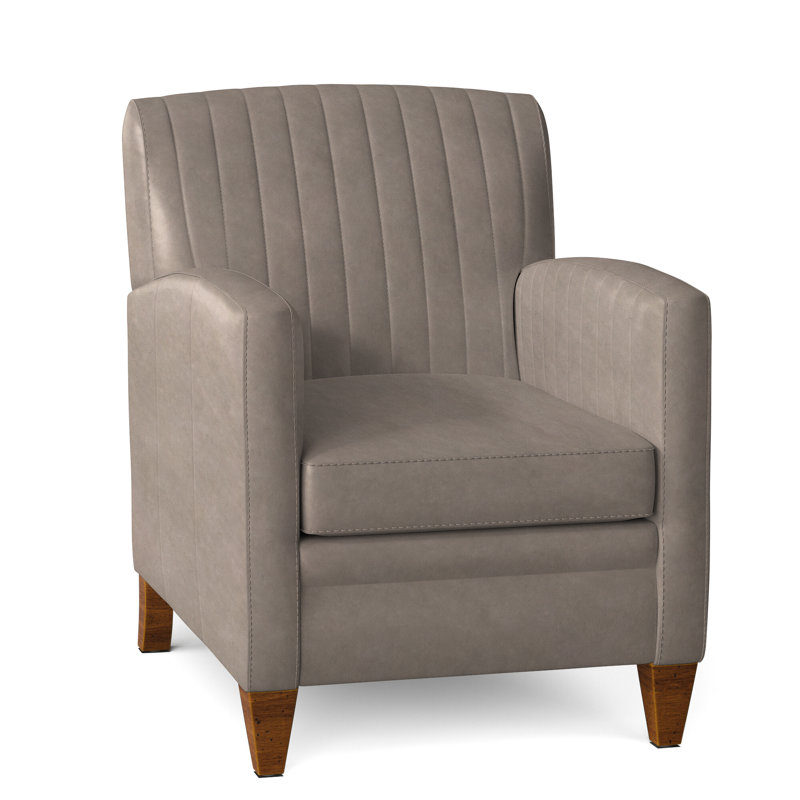 Fauteuil club en cuir véritable de 27,5 po Barnabus, Nouveaux classiques, Cuir véritable gris clair délavé Aline