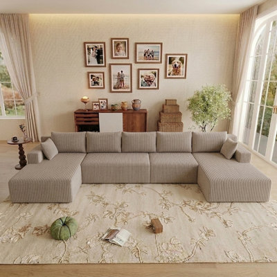 160'' Cloud U Shaped Sectional Couch With Chaise - Corduroy Couches For Living Room, Boneless Modular Sectional Sofa, No Assembly Needed (Black 7 Seat) Deep Seat Sleeper Sofa Couch For Living Room