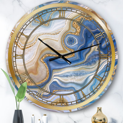 Horloge murale moderne Ocean Blue Golden Jasper Agate II