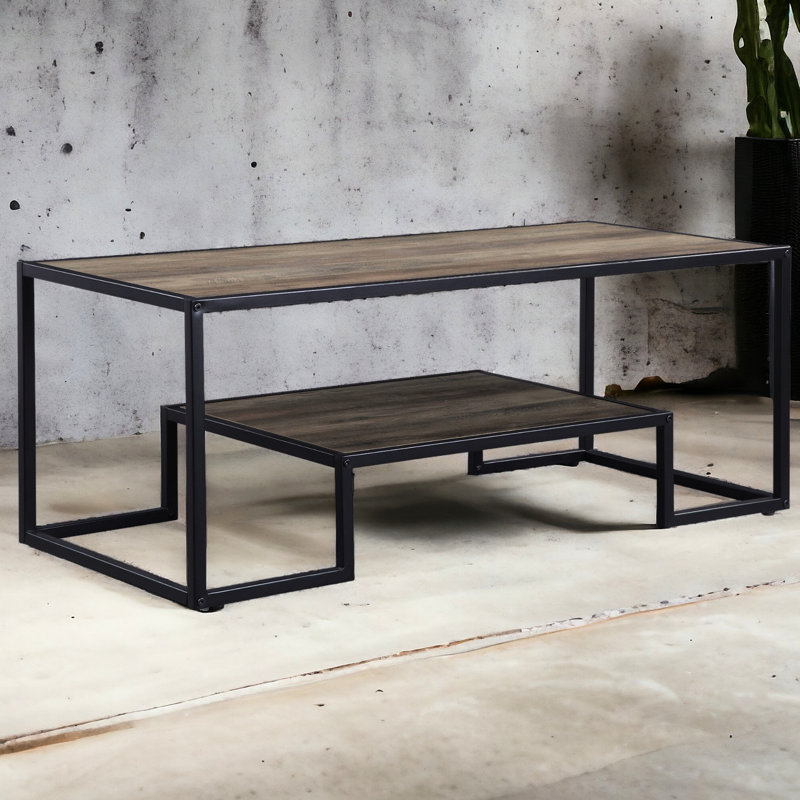 Table basse Kd Rustic Oak - Structure en métal et placage de papier Pu