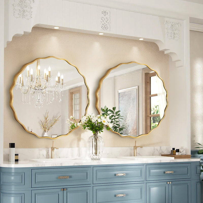 Scalloped Round Metal Wall Mirror(Set Of 2), Gold, 23.6" x 23.6"