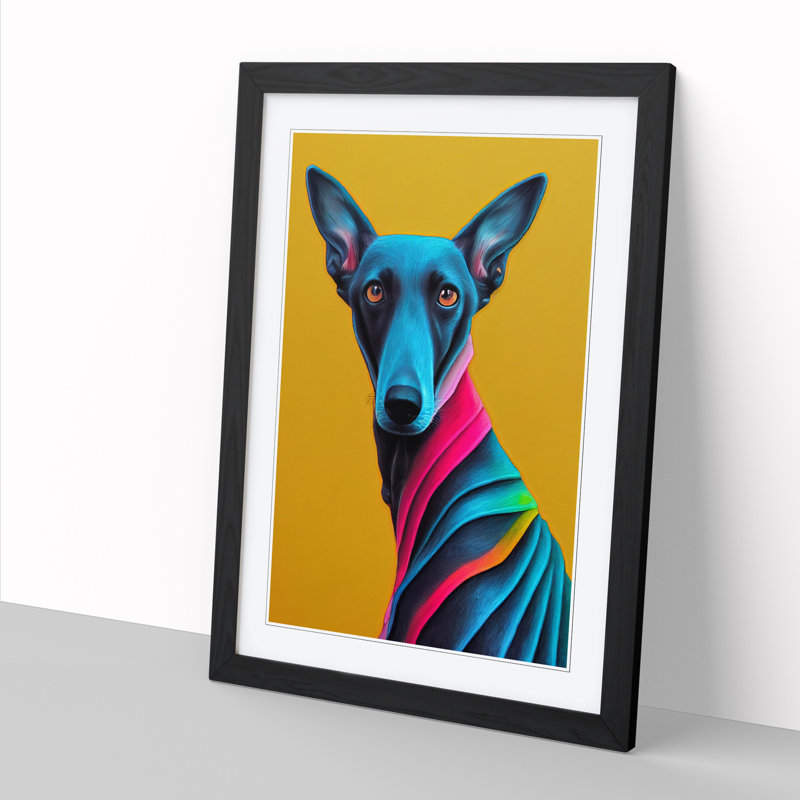 Greyhound Crayon - Wall Art, Black Framed, 64cm H x 46cm W x 2cm D, No Matte