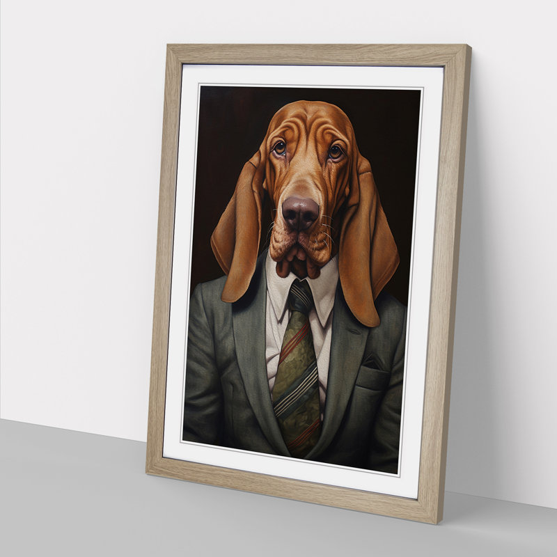 Basset Hound in a Suit No.2 1 Piece Single Picture Frame Wall Art, 46cm H x 34cm W x 2cm D, Oak Framed