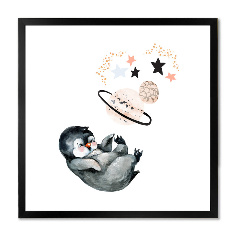 Mignon petit pingouin - peinture, H 16 po x l 16 po x P 1 po, Cadre photo noir