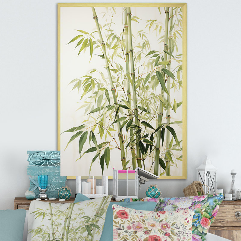«Mute Bamboo Embrace I», reproduction sur toile, H 32 po x l 16 po x P 1 po, Encadrement doré