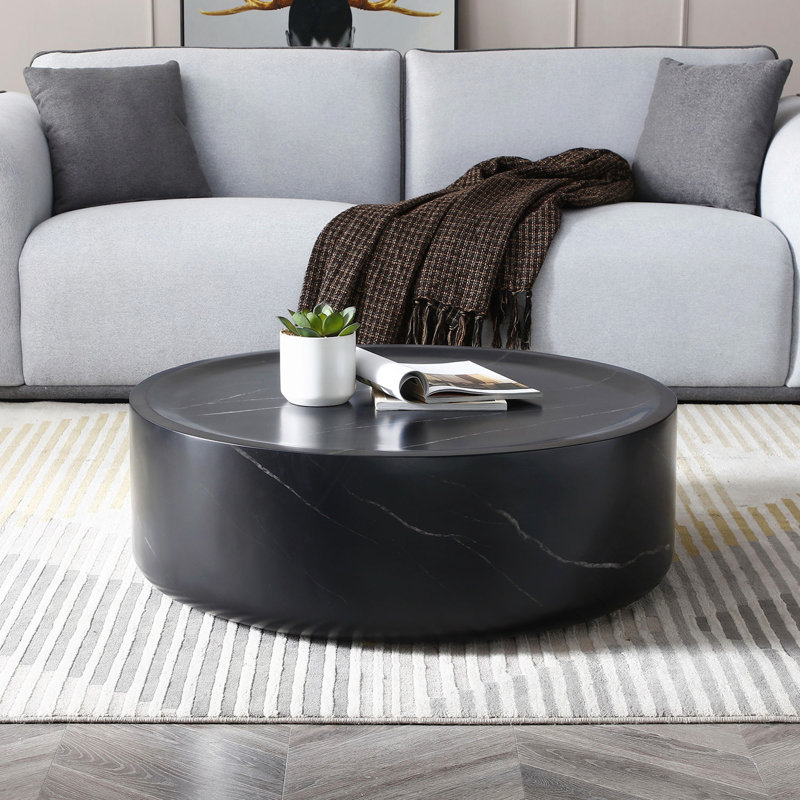 Table basse ronde 31,49 po, table robuste en fibre de verre pour le salon, Noir