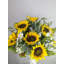 Tournesol dans un arrangement de soie de faux marbre dans un vase