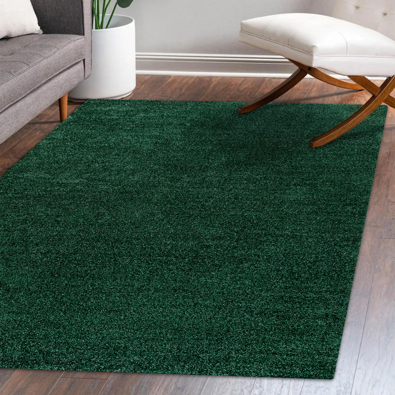 Asahi Solid Low-Pile Emerald Rug, Rectangle 7'9" x 10'