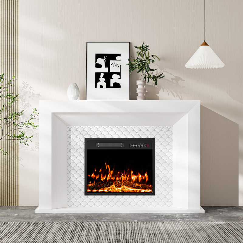 53.5" Electric Fireplace Heater Mantel Tv Stand With Remote Control, Overheat Protection White, White Scallop Shell