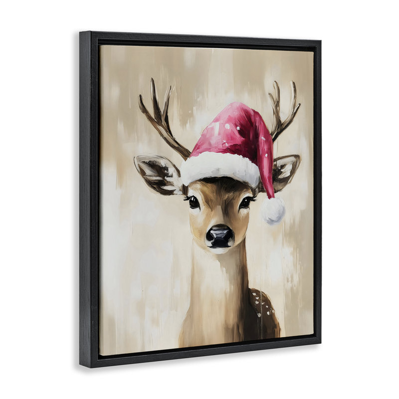 Cadre flottant bébé cerf de Noël, design par Arlington Prints, Cadre flottant noir de jais, H 21 po x l 17 po