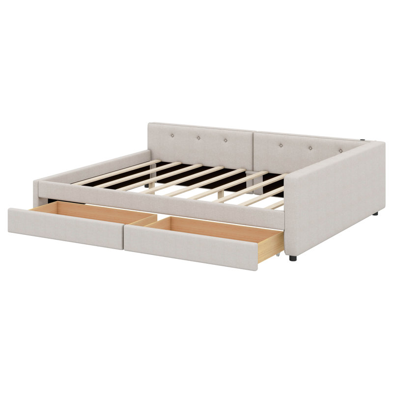 Upholstered Platform Bed With USB, Queen