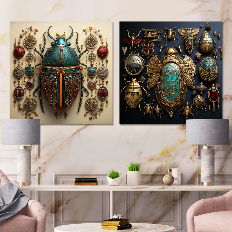 Mystical Beetle I - Insectes et insectes, ensemble de 2 reproductions d'art sur toile, Toile tendue