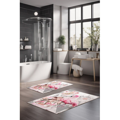 Eakly Luxury Bathmat Set (2 Pieces), 100% Polyester, 16.0 x 23.6 inches & 23.6 x 39.4 inches | Non-Slip Antibacterial Design, 0.3 in Pile Height | Machine Washable, Durable & Easy to Clean | Ideal for Bathroom Décor