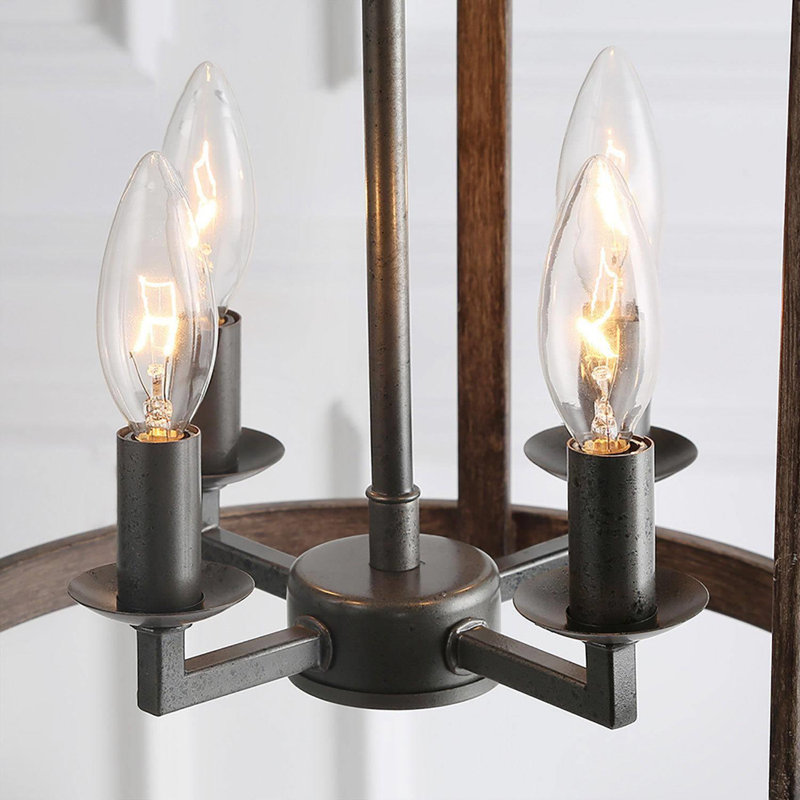 Luminaire suspendu cylindrique de style lanterne à 4 lumières avec accents en fer forgé Rambo, Brun