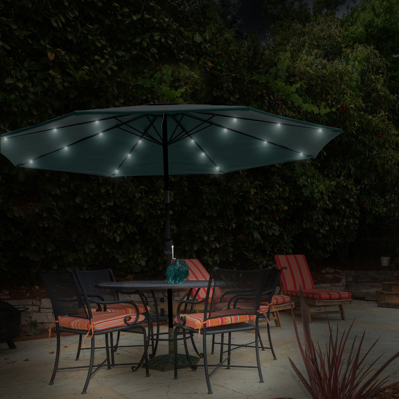 Green 10-Foot Solar LED Patio Umbrella with Bronze Pole