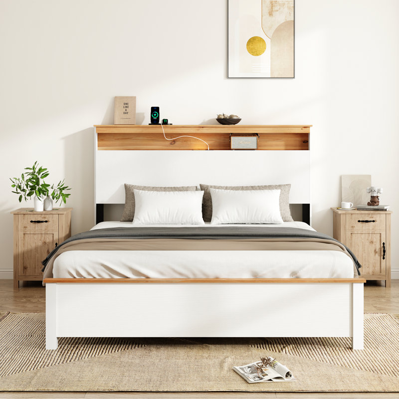 Grand lit avec base de lit tout en bois, Grand lit