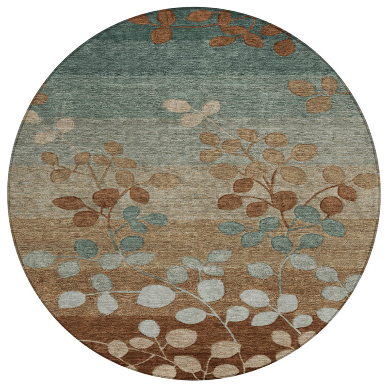 Machine Washable Indoor/Outdoor Xhevrie Mocha Rug, Round 8'
