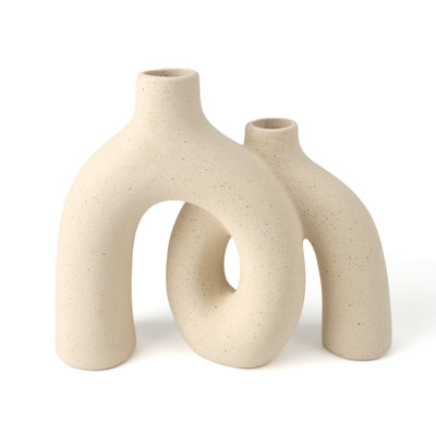 Vase en céramique blanc cassé moucheté abstrait à motif de becs entrecroisés