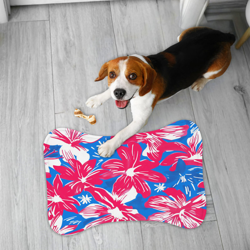 Ruby and Azure Flowers - 1 Piece Bone Shape Feeding Mat, Medium (18")