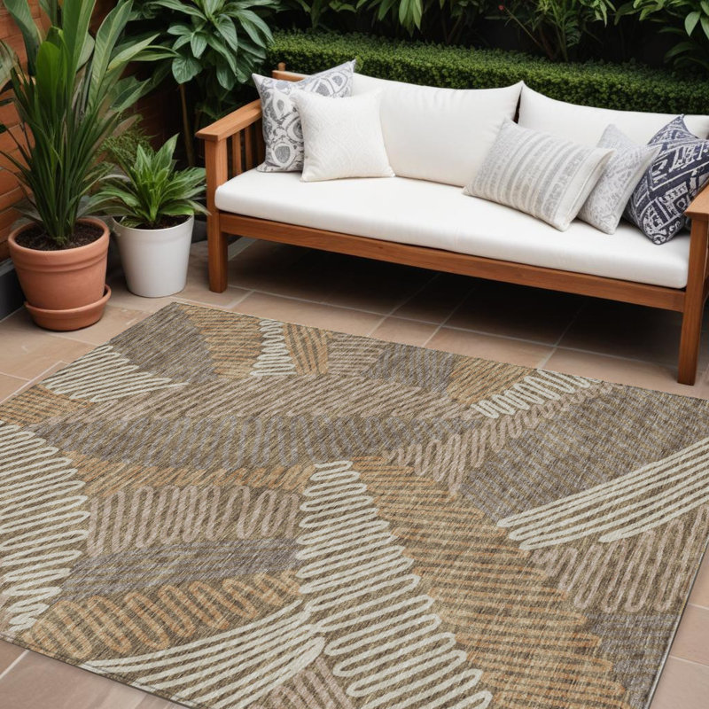 Tapis intérieur lavable floral 9 pi x 12 pi brun et ivoire