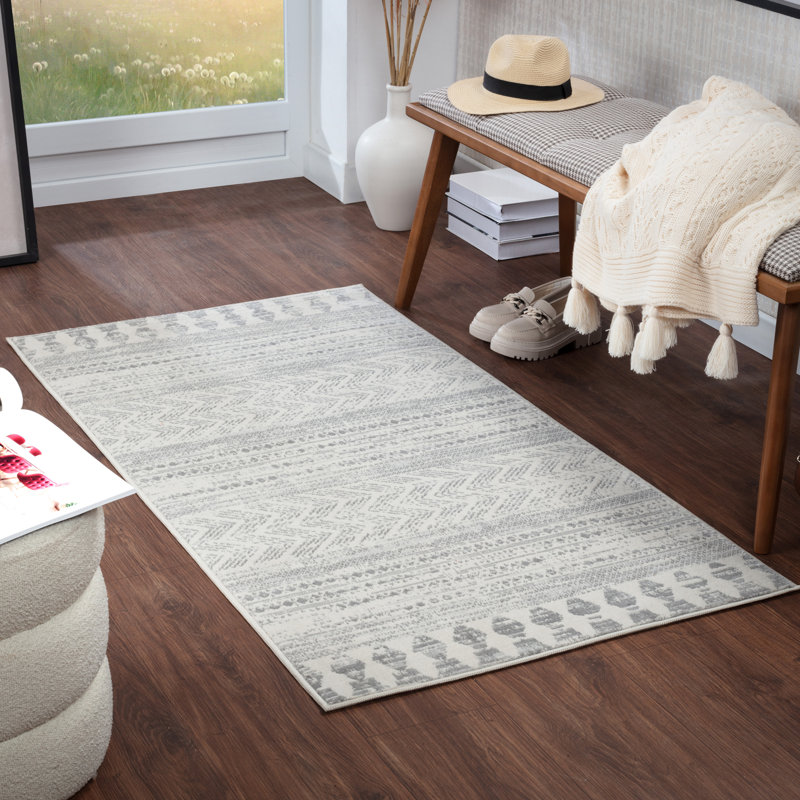 Grey/Off-White Rug, Rectangle 60 x 91cm