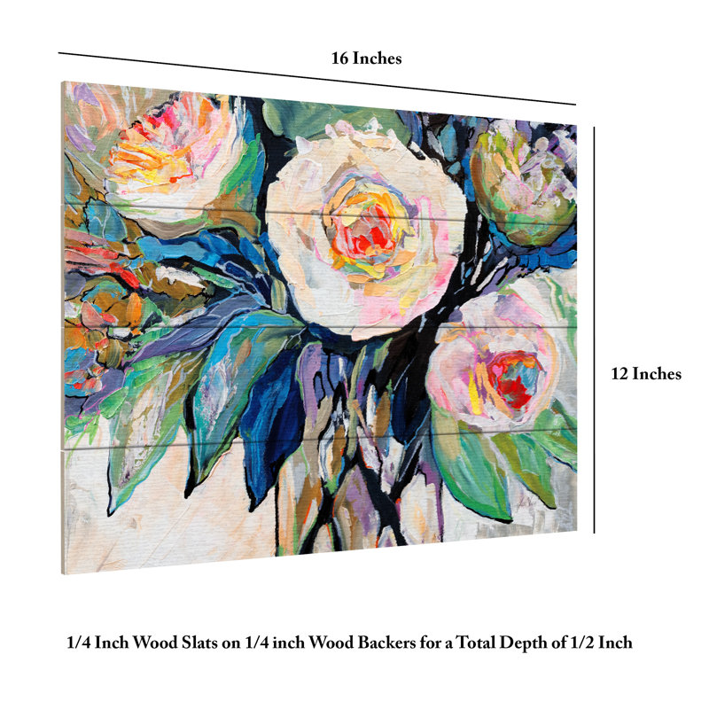 Jeanette Vertentes Whitneys Bouquet Wood Slat Art, H 12 po x l 16 po