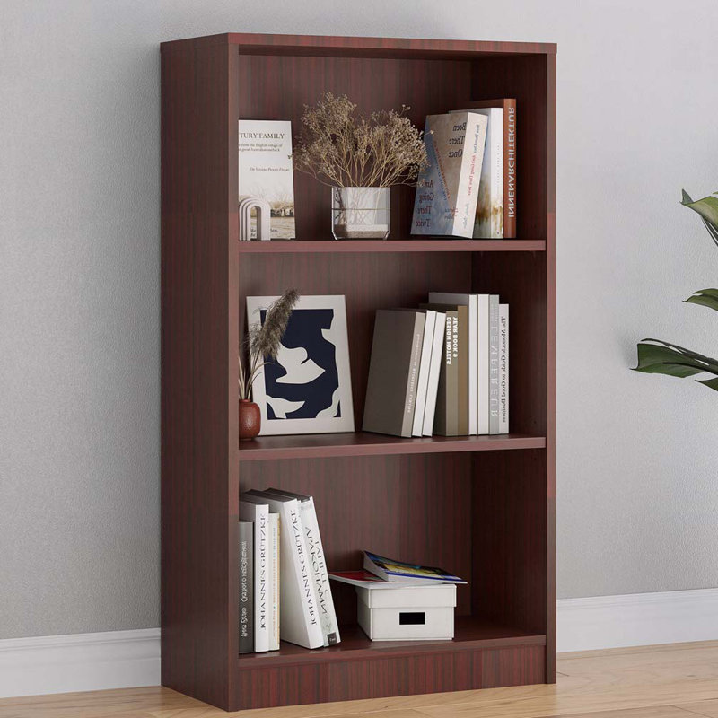 3 Shelf White Bookcase, Mahogany, (3 Shelves) 44.1"H x 24.4"W x 11.6"D