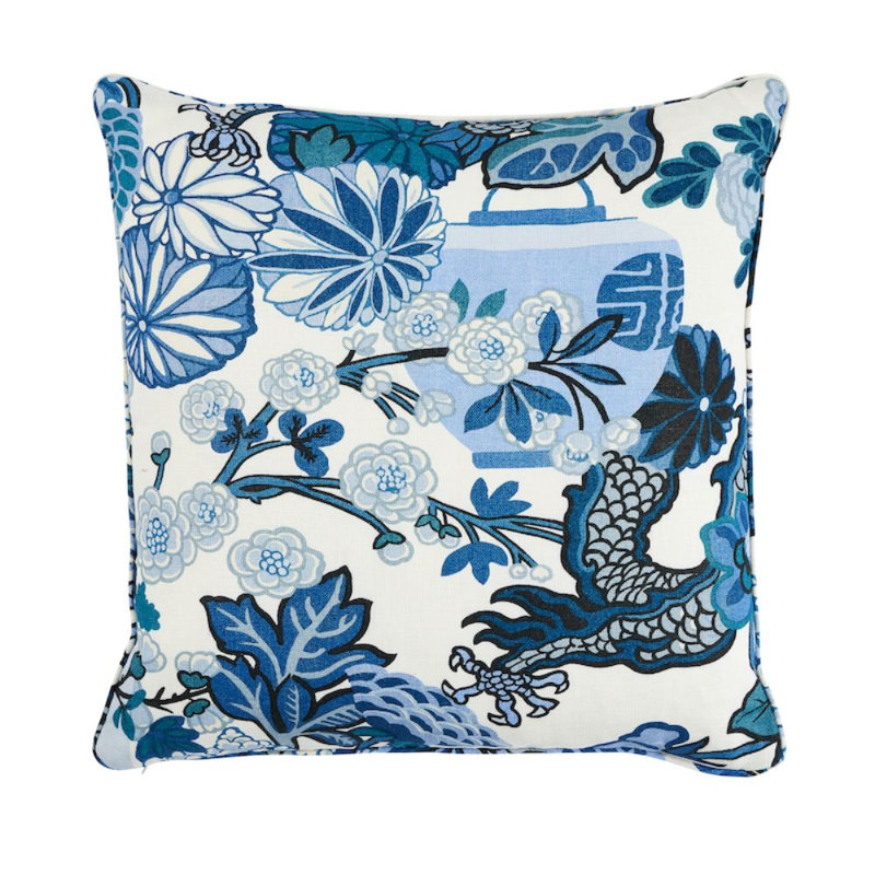 Chiang Mai Dragon Pillow, China Blue, 22" x 22"