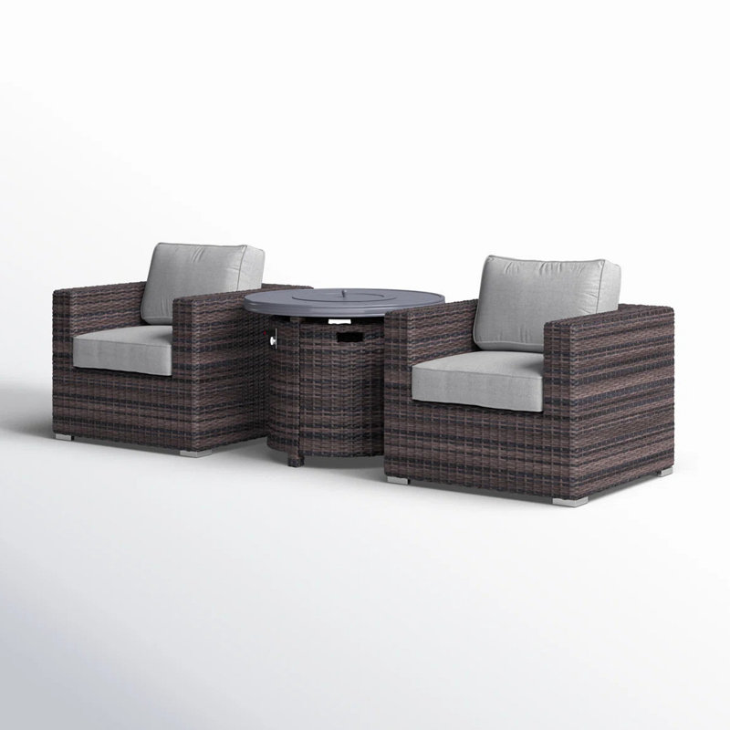 Ensemble modulaire de canapé de patio en rotin 3 pièces avec coussins confortables, Gris