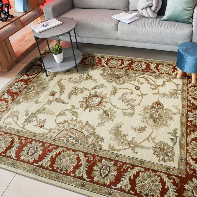 Tapis ivoire / rouge Adrien, Rectangle 3 pi 3 po x 4 pi 11 po