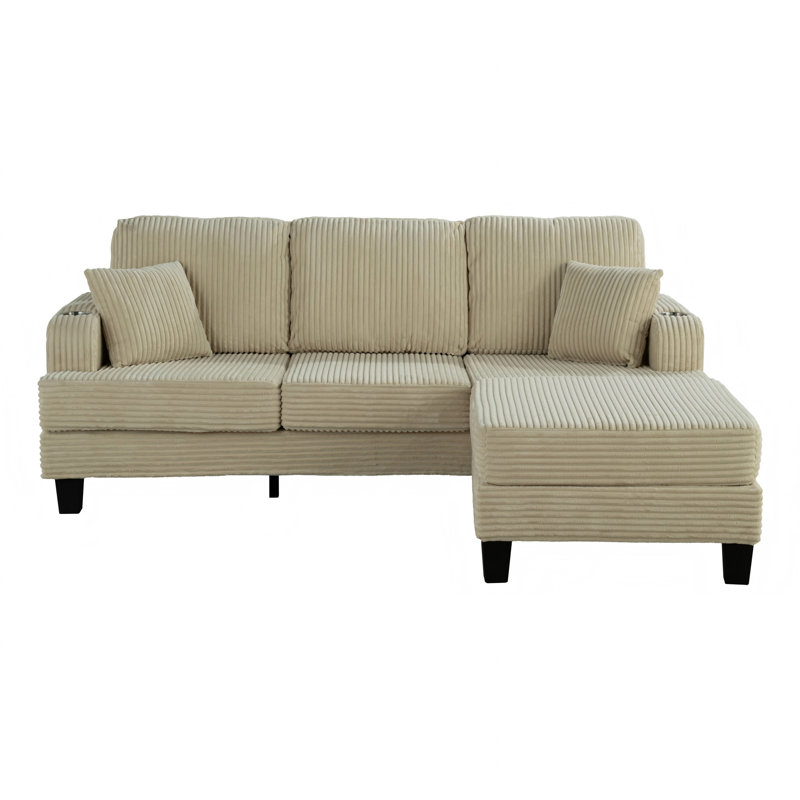 Oriana 2-Piece Sofa And Ottoman With Pillow And USB Port For Small Space Living Room Apartment, Beige Corduroy