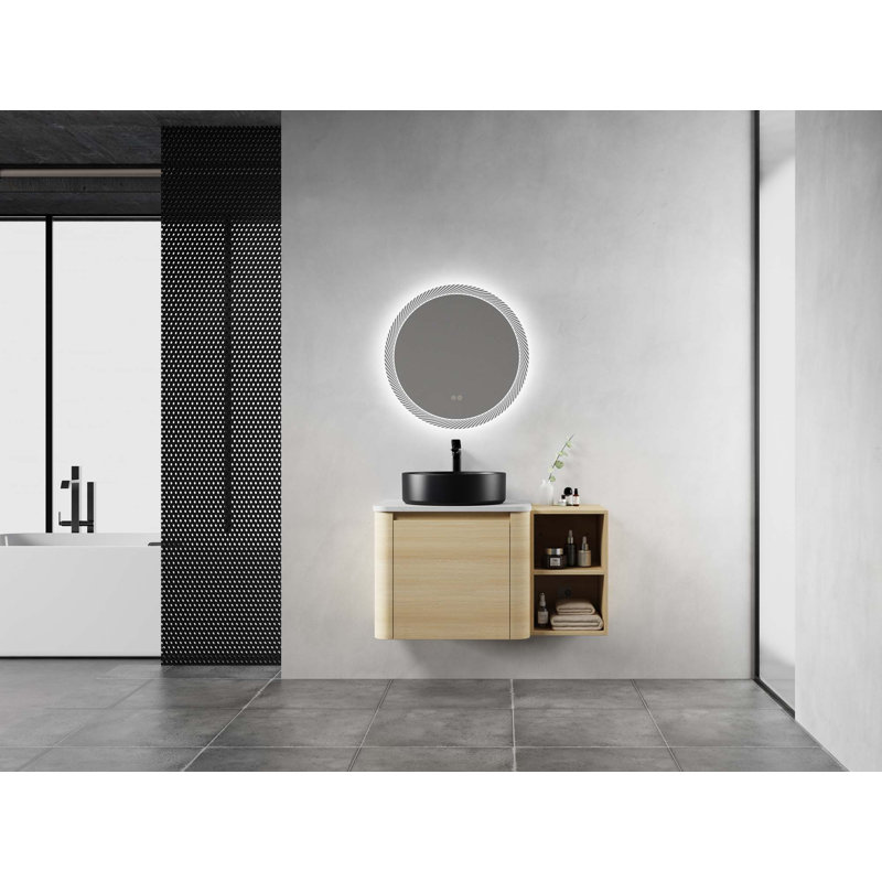 Meuble-lavabo mural 36 po avec lavabo d'art en céramique et tablettes de rangement 36 po, Noir