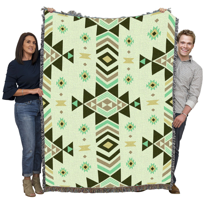 Jeté en coton Pure Country Weavers, Vert / brun / ikat noir