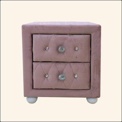 Fabric Upholstered Nightstand With 2 Drawers, Pink