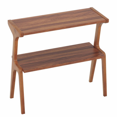 Mid Century Modern 27.56" Solid Wood End Table – Narrow Farmhouse Side Table with 2-Tier Storage Shelf, Stylish Nightstand & Couch Side Table in Cherry Finish