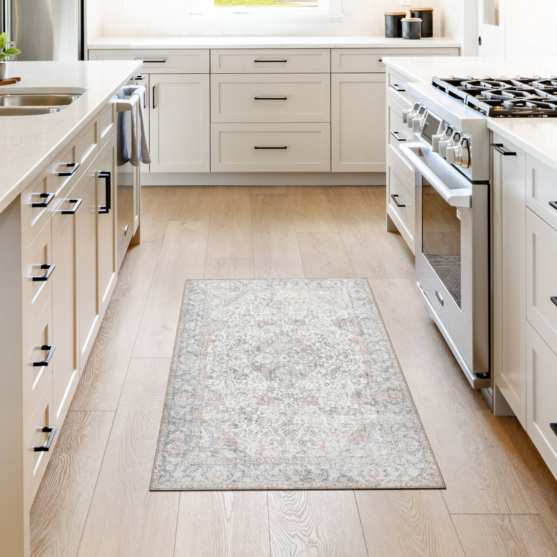 adamstown Emporia Adry Machine Washable Transitional Moroccan Indoor Area Rug, Ivory Peach Gray Non-Slip Chenille – Living Room & Bedroom